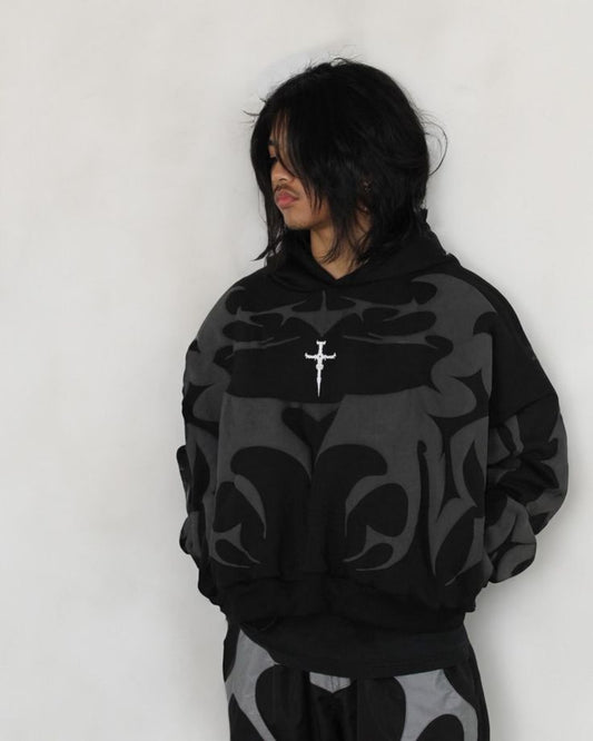 Dripmozo Premium Black Puff Print Oversized Hoodie | Unisex Streetwear