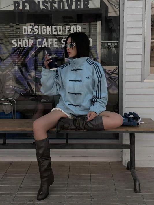 Adidas Chinese Knot Track Jacket – Sky Blue Premium Streetwear Zip-Up Jacket.