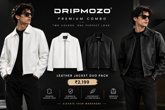 Dripmozo White & Black Leather Jacket Combo
