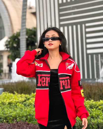 Ferrari Racing Fleece Jacket – Red Premium Motorsport Zip-Up Jacket.