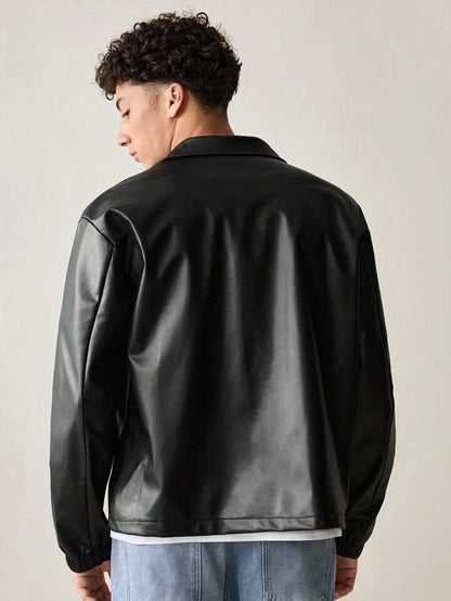 dripmozo Men’s Black Faux Leather Jacket – Classic Zip-Up Streetwear Style