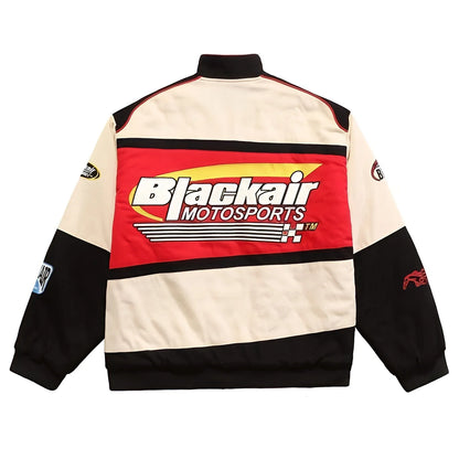 BlackAir Racing Bomber Jacket – Red White Premium Motorsport Streetwear Jacket.