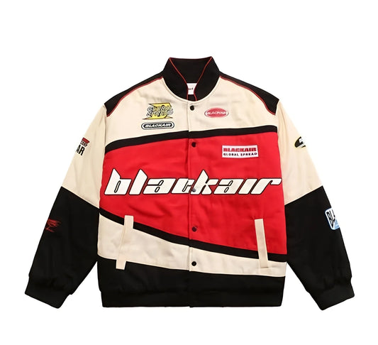 BlackAir Racing Bomber Jacket – Red White Premium Motorsport Streetwear Jacket.
