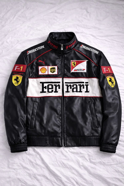 Ferrari Premium Leather Racing Jacket | Motorsport Streetwear Edition