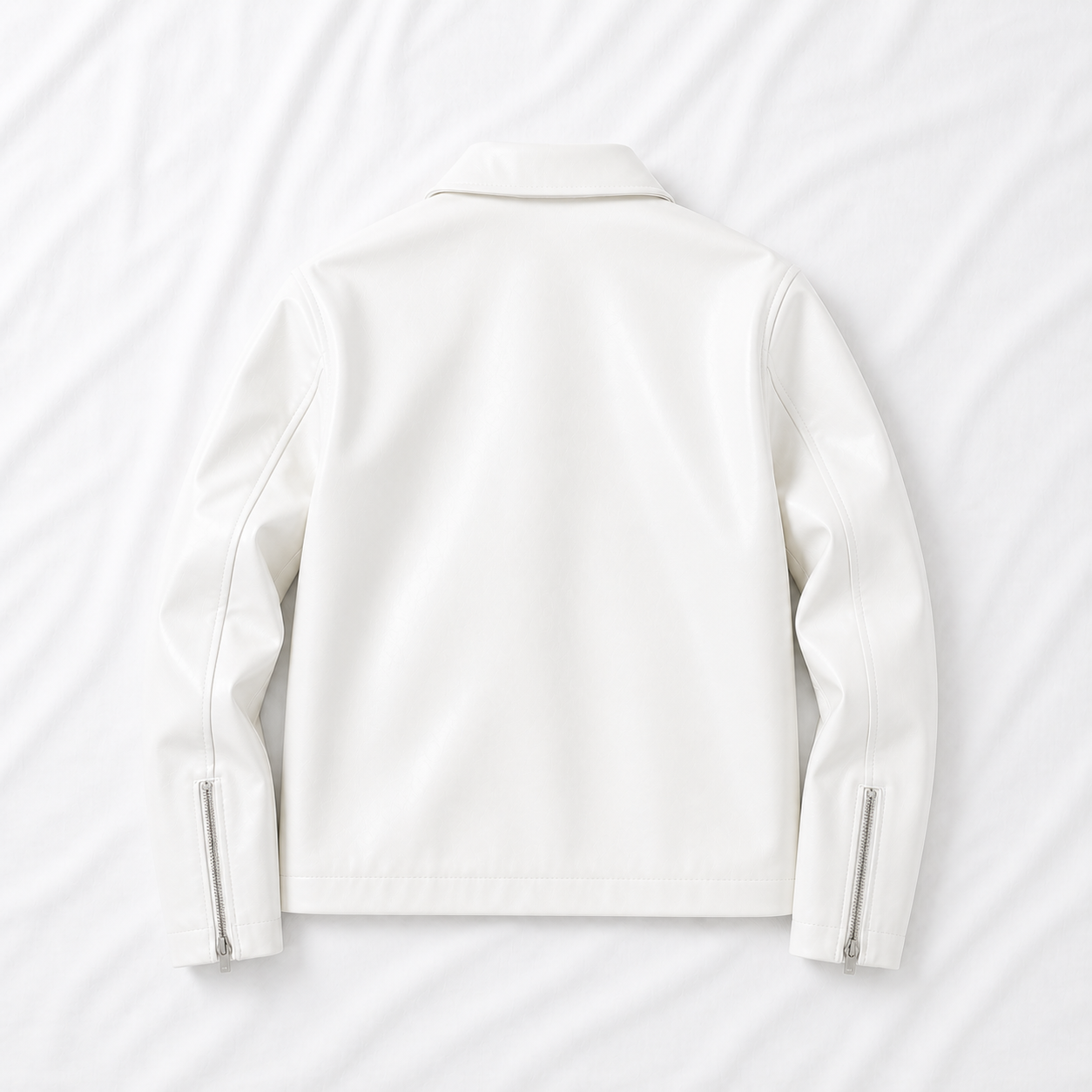 Men's Premium White Genuine Leather Jacket | Minimalist Zip-Up Biker Jacket