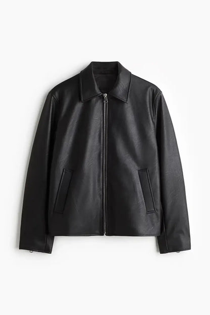 Dripmozo Men’s Premium Black Faux Leather Jacket – Classic Oversized Fit.