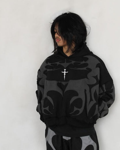 Dripmozo Premium Black Puff Print Oversized Hoodie | Unisex Streetwear