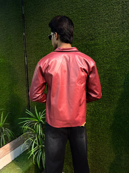 Dripmozo Men’s Premium Maroon Leather Jacket – Modern Fit.