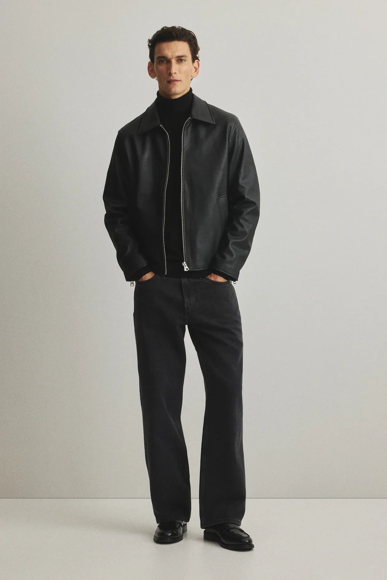 Dripmozo Men’s Premium Black Faux Leather Jacket – Classic Oversized Fit.