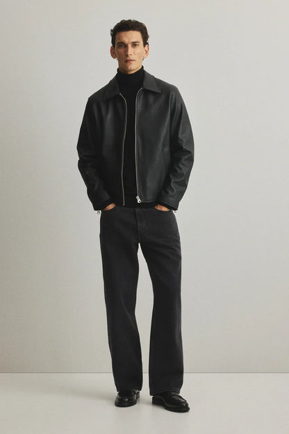 Dripmozo Men’s Premium Black Faux Leather Jacket – Classic Oversized Fit.