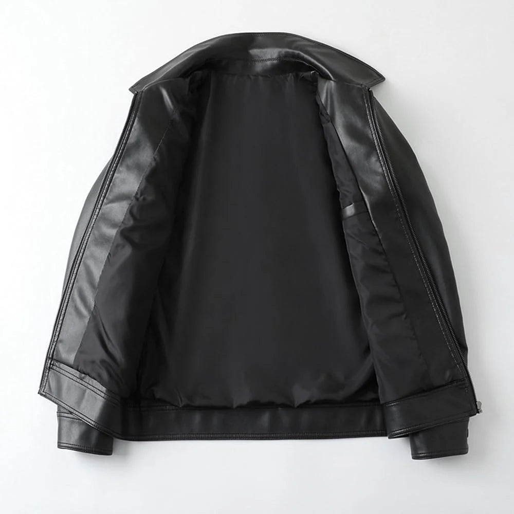 Dripmozo Men’s Premium Black Faux Leather Jacket – Classic Oversized Fit