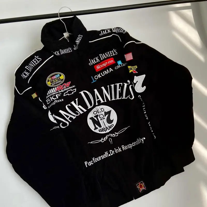 F1 Jack Daniel's Embroidered Racing  Oversized Jacket – Premium Streetwear Zip-Up | Dripmozo.