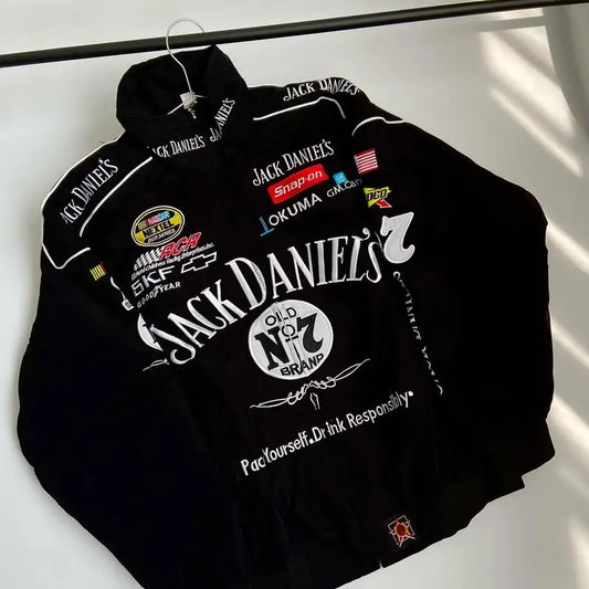 F1 Jack Daniel's Embroidered Racing  Oversized Jacket – Premium Streetwear Zip-Up | Dripmozo.