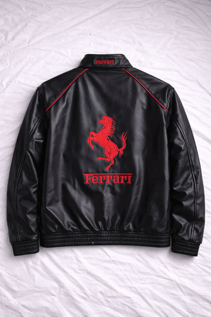 Ferrari Premium Leather Racing Jacket | Motorsport Streetwear Edition
