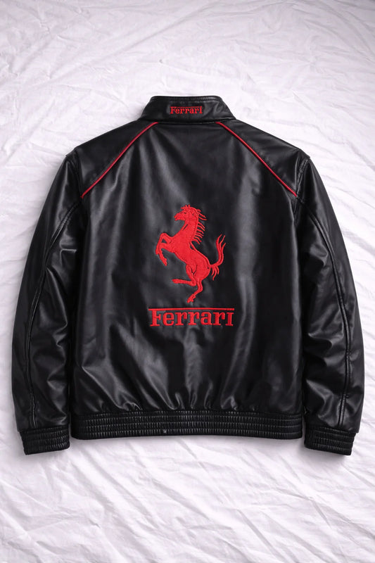 Ferrari Premium Leather Racing Jacket | Motorsport Streetwear Edition