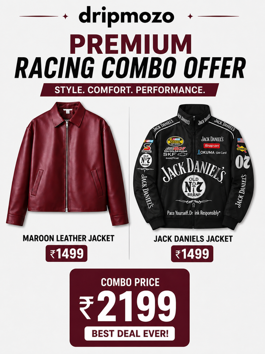 Premium Racing Combo – Jack Daniel's Racing Jacket + Maroon Leather Jacket | Combo Offer.
