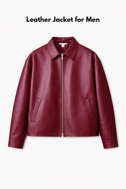 Maroon leather jacket premium streetwear