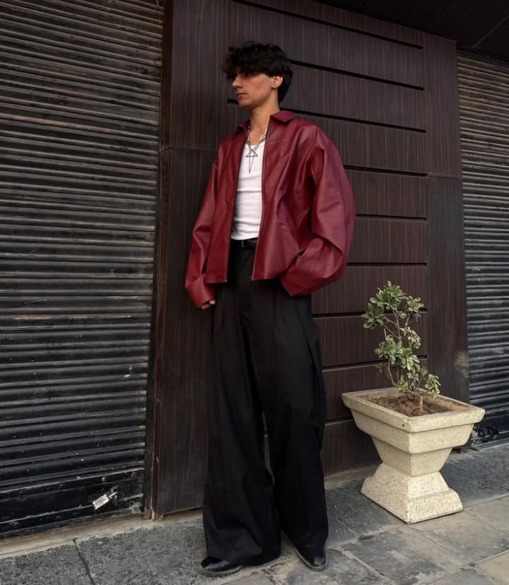 Maroon leather jacket premium streetwear