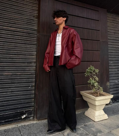 Maroon leather jacket premium streetwear
